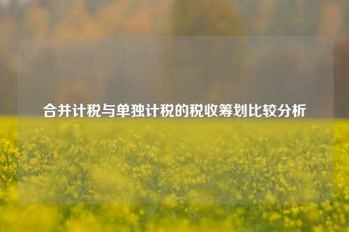 合并计税与单独计税的税收筹划比较分析